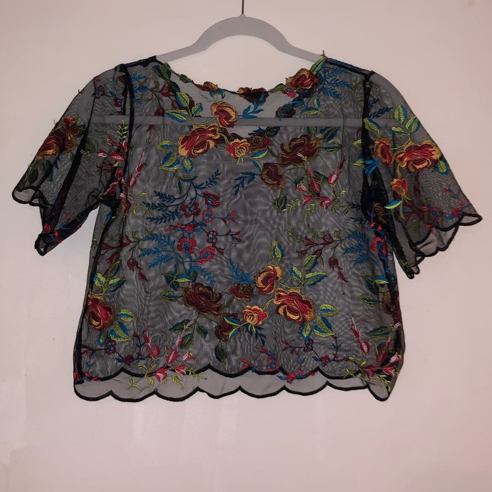 Shango Black/Floral See Through Crop Top
